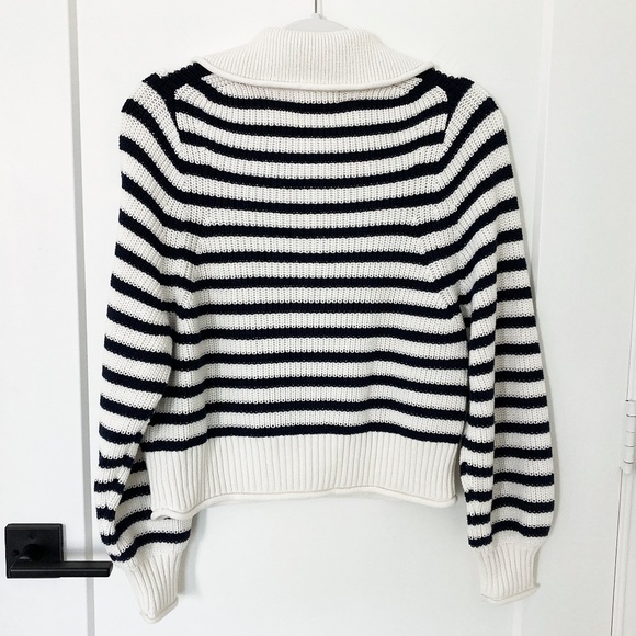 J. Crew Ribbed Cotton Button-Collar Sweater in Navy/White Stripe - S - Picture 3 of 5
